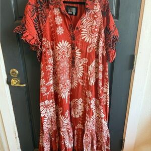 Anthropologie Red and Black Floral Midi Dress